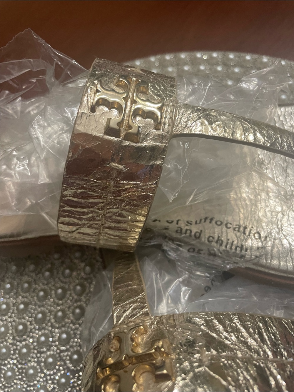 Tory Burch Metallic Gold Logo Slide Sandals
